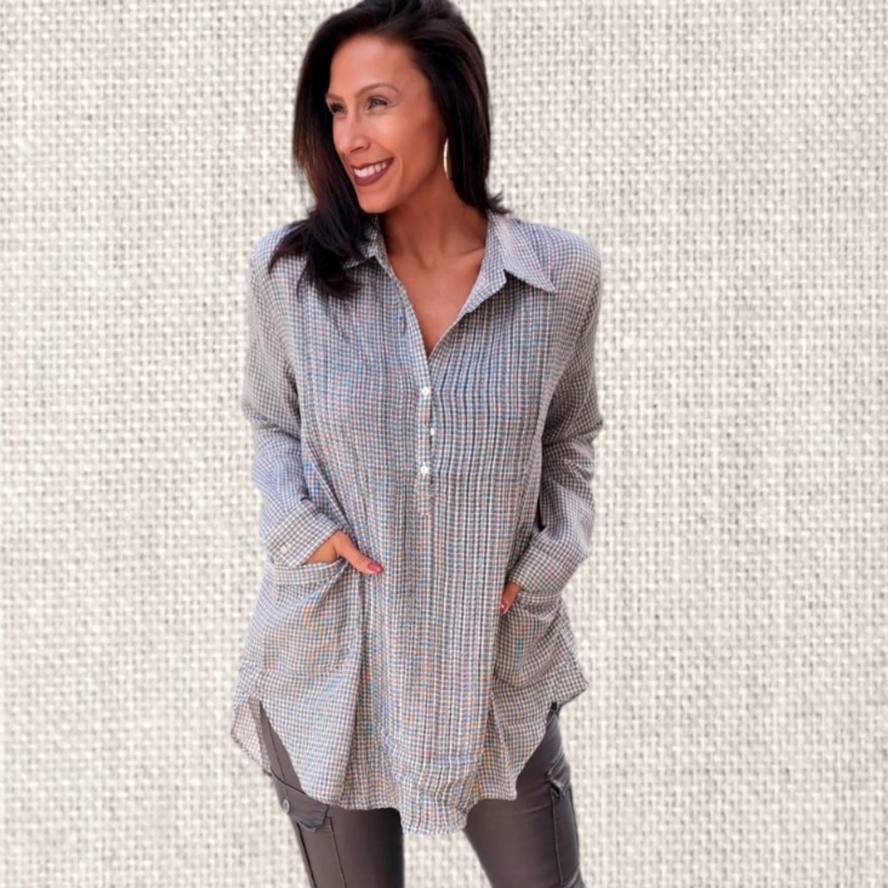 Women's Gray and black Checkered Tunic Top